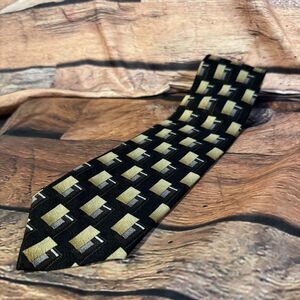 Arden Cravats Men's 100% Silk Tie Black Gold Brown Book Geometric Hand Sewn